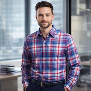 Non-Iron Classy Plaid Button Down Stretch Sz Medium